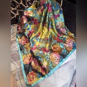Corciova Large 35" Square Satin Scarf - Floral Print Silk-Feel Wrap